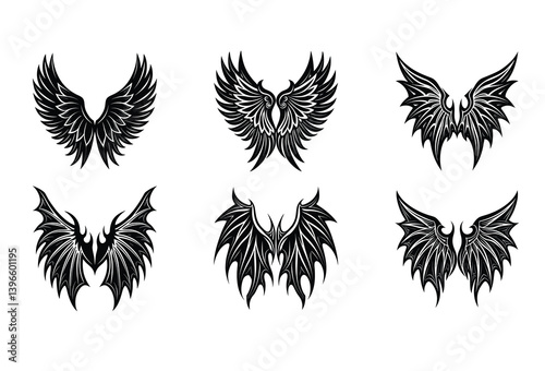 Black Demon Wings & Hell Creature Vectors – Fantasy Clipart Featuring Gothic Beasts, Fiery Devils & Sinister Winged Monsters for Horror-Based Creations.