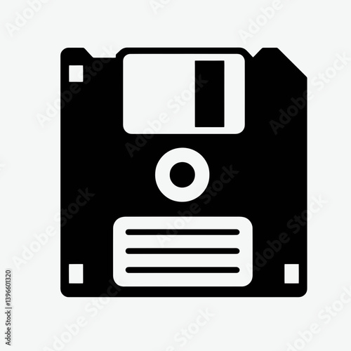  very simple flat and single minimalist Floppy Disk Silhouette in black on a white background
