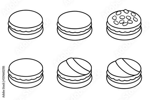 macarons line art delicate and colorful pastry illustratio