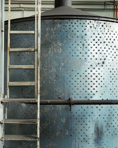 Wallpaper Mural A close-up of a large industrial tank featuring a metallic surface and a ladder, showcasing details and textures of machinery. Torontodigital.ca