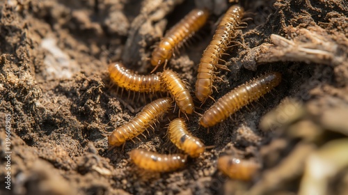 Wallpaper Mural A close-up of golden larvae in rich soil, showcasing their natural habitat and ecological importance in the environment. Torontodigital.ca