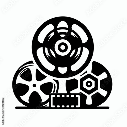  very simple flat and single minimalist Film Reel Silhouettes in black on a white background 