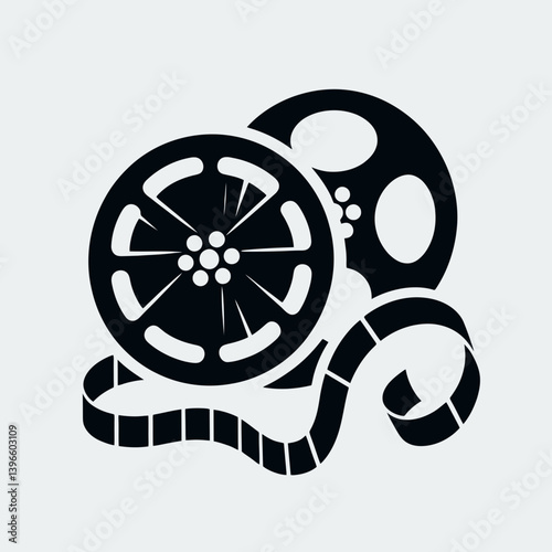  very simple flat and single minimalist Film Reel Silhouettes in black on a white background 