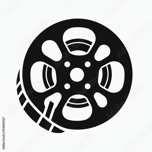  very simple flat and single minimalist Film Reel Silhouettes in black on a white background