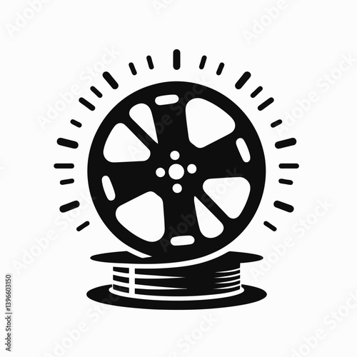  very simple flat and single minimalist Film Reel Spool Silhouettes in black on a white background 