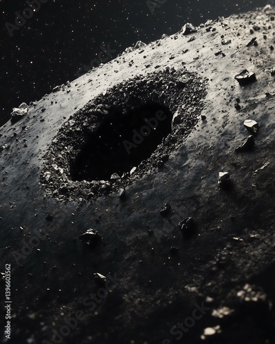 Wallpaper Mural A detailed close-up of a celestial body with a vivid crater, showcasing the texture and rocky surface of outer space. Torontodigital.ca