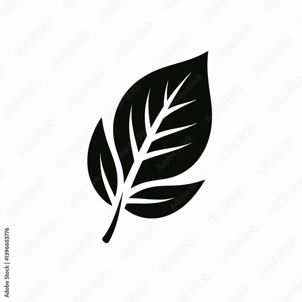 Fototapeta premium very simple flat and single minimalist Falling Leaf Silhouette in black on a white background 