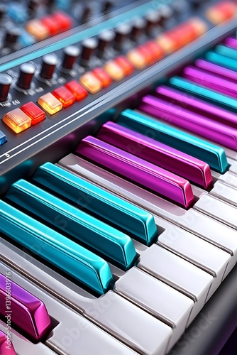 Wallpaper Mural Close-up of a synthesizer keyboard with colorful keys and knobs Torontodigital.ca