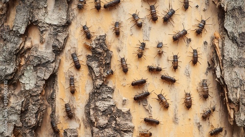 Wallpaper Mural Close-up of various insects on tree bark, showcasing the intricate details of nature and the ecosystem. Torontodigital.ca