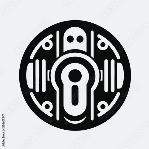  very simple flat and single minimalist Doorknob Lock Silhouette in black on a white background
