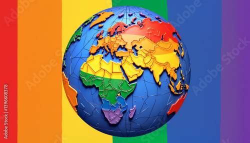Colorful globe representing diversity against rainbow background  