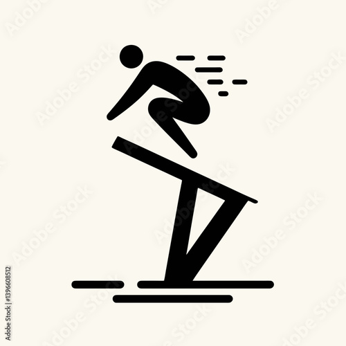  very simple flat and single minimalist Diving Board Bounce Silhouettes in black on a white background 