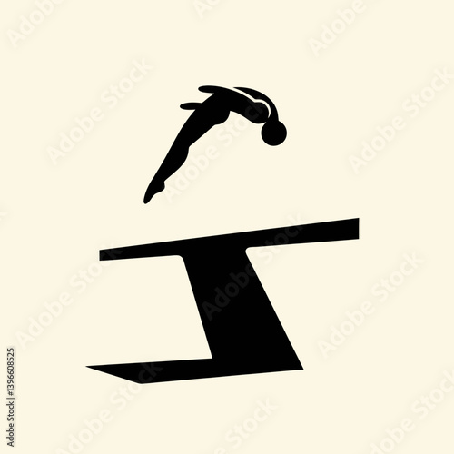  very simple flat and single minimalist Diving Board Bounce Silhouettes in black on a white background 