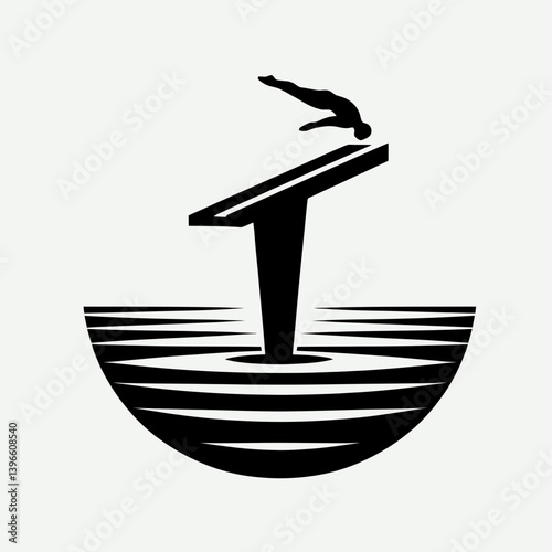  very simple flat and single minimalist Diving Board Bounce Silhouettes in black on a white background 