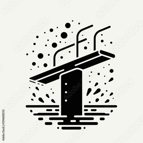  very simple flat and single minimalist Diving Board Bounce Silhouettes in black on a white background 