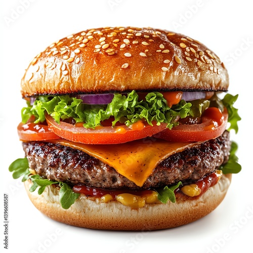Delicious Gourmet Burger with Cheese Tomato and Fresh Lettuce Ready to Eat