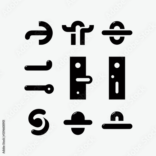  very simple flat and single minimalist Door Handle Silhouettes in black on a white background