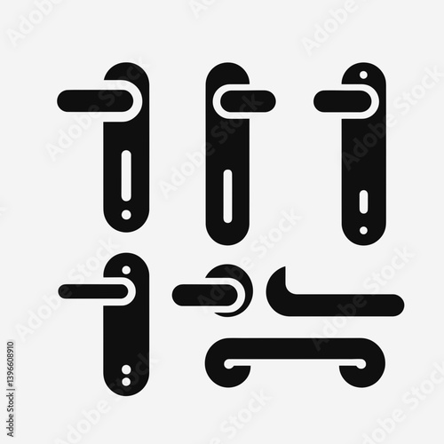  very simple flat and single minimalist Door Handle Silhouettes in black on a white background 