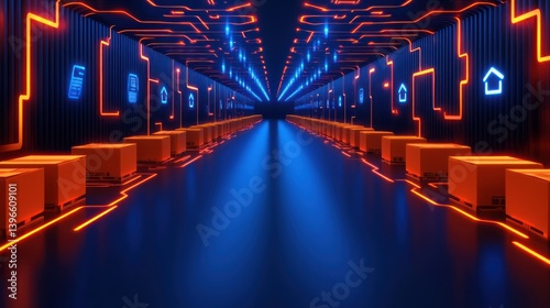 Obraz na płótnie Futuristic Warehouse: Automated Logistics and E-commerce w salonie