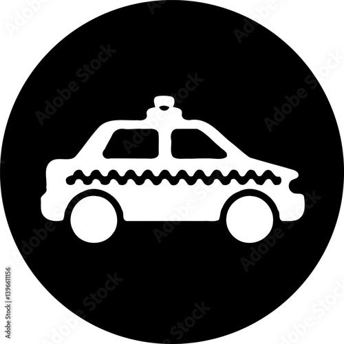 Taxi cab icon, minimalist design showcasing transportation service symbol in a circular frame