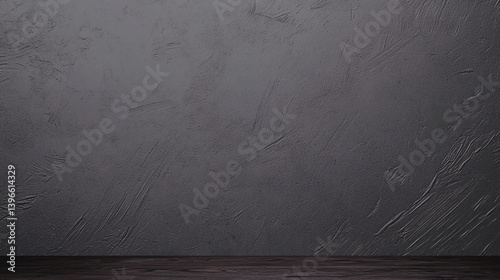 Textured gray wall with wooden floor creates modern and minimalist backdrop
