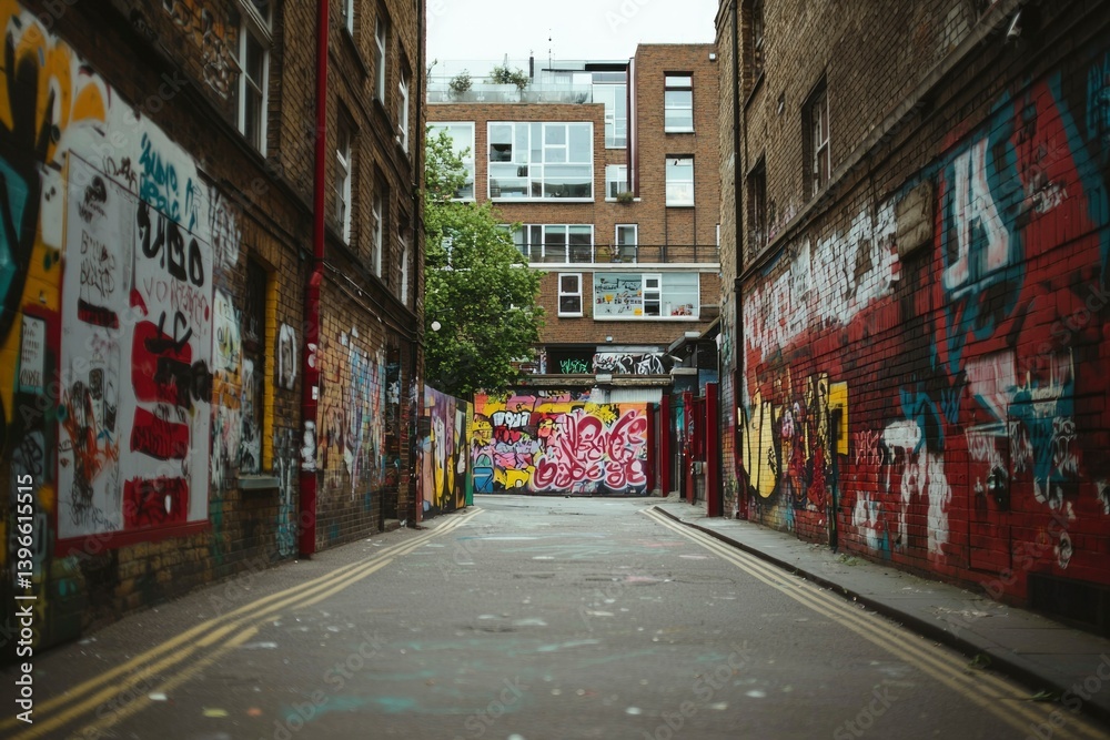 Fototapeta premium Urban alleyway filled with colorful graffiti