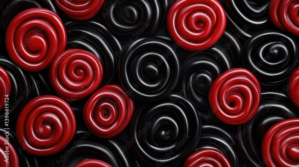 Close Up of Red and Black Licorice Candy Wheels Background Close Up of Red and Black Licorice Candy Wheels Background