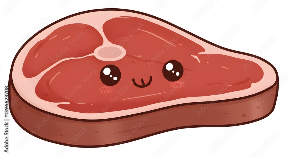 A Kawaii-Styled T-Bone Steak Illustration with a Cheerful Expression A Kawaii-Styled T-Bone Steak Illustration with a Cheerful Expression