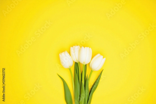white tulips on a yellow background