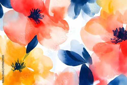 Vibrant watercolor floral pattern with soft, abstract blossoms.