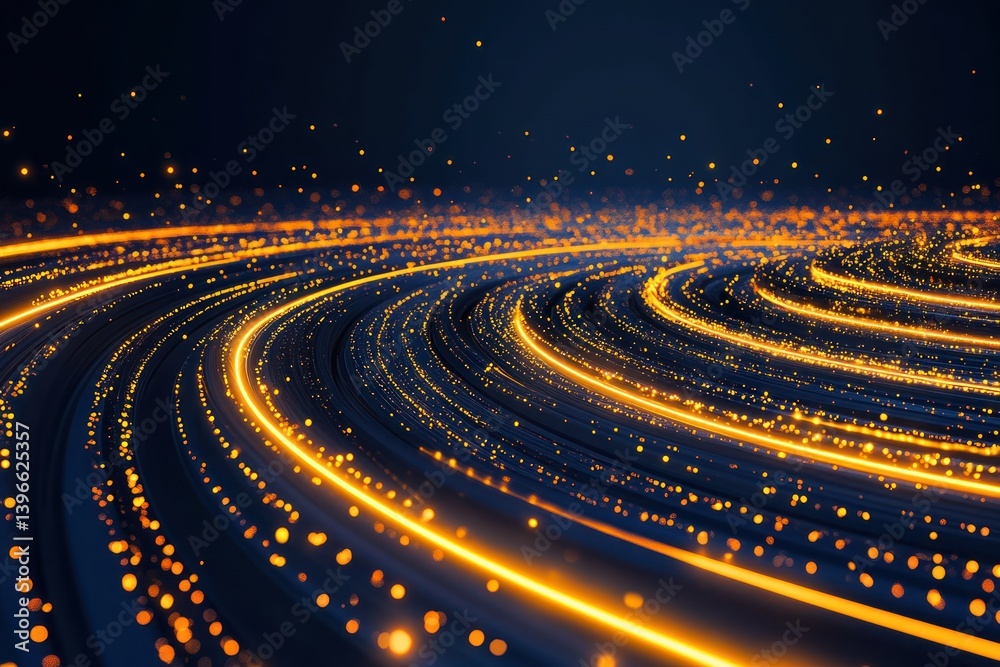 Blue Glowing Bokeh Lights and Lines: Abstract Network Data Transfer