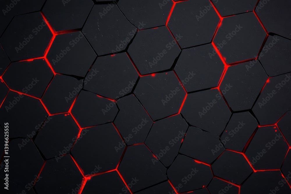 Dark Hexagon Abstract Technology Background: Modern Futuristic Geometric Pattern for Web Banner, Cover Template, Poster, Flyer, Print Ad. Neon Red Design. Vector Illustration.