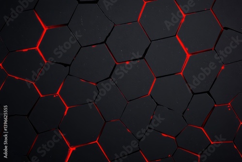 Obraz na płótnie Dark Hexagon Abstract Technology Background: Modern Futuristic Geometric Pattern for Web Banner, Cover Template, Poster, Flyer, Print Ad. Neon Red Design. Vector Illustration. w salonie