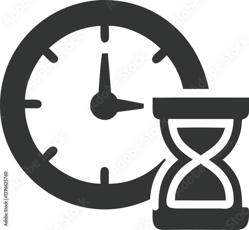 Time Management Icon with Human Figure and Clock in Dark Gray on Transparent Background