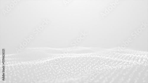 White background of abstract wave digital particle flow, virtual world of the future with clean energy, white background of particles, 3d animation of virtual space in 4k