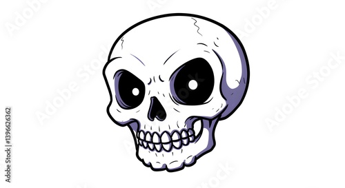 Stylized Cartoon Skull Illustration with Dark Eyes and Detailed Teeth