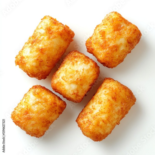 Crispy Fried Tater Tots on White Background Ready to Eat