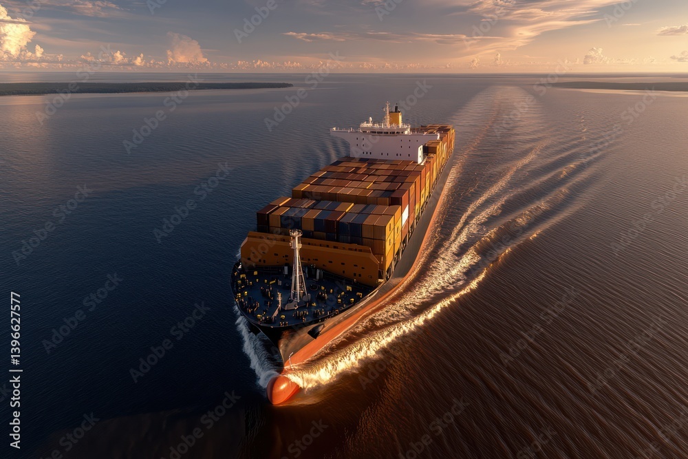 Aerial view of container cargo ship in global maritime freight shipping industry