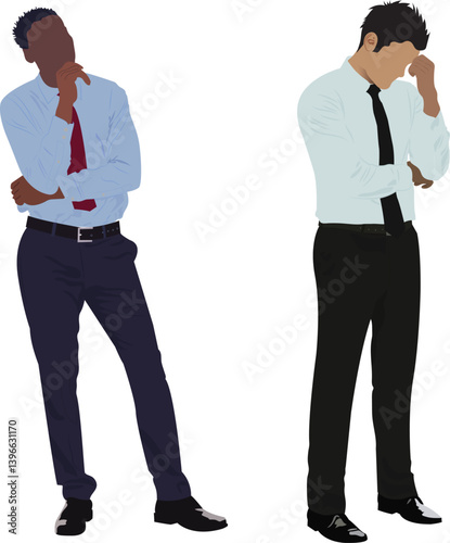 Stressed and worried businessmen , hand on their face  on a white background vector illustration.