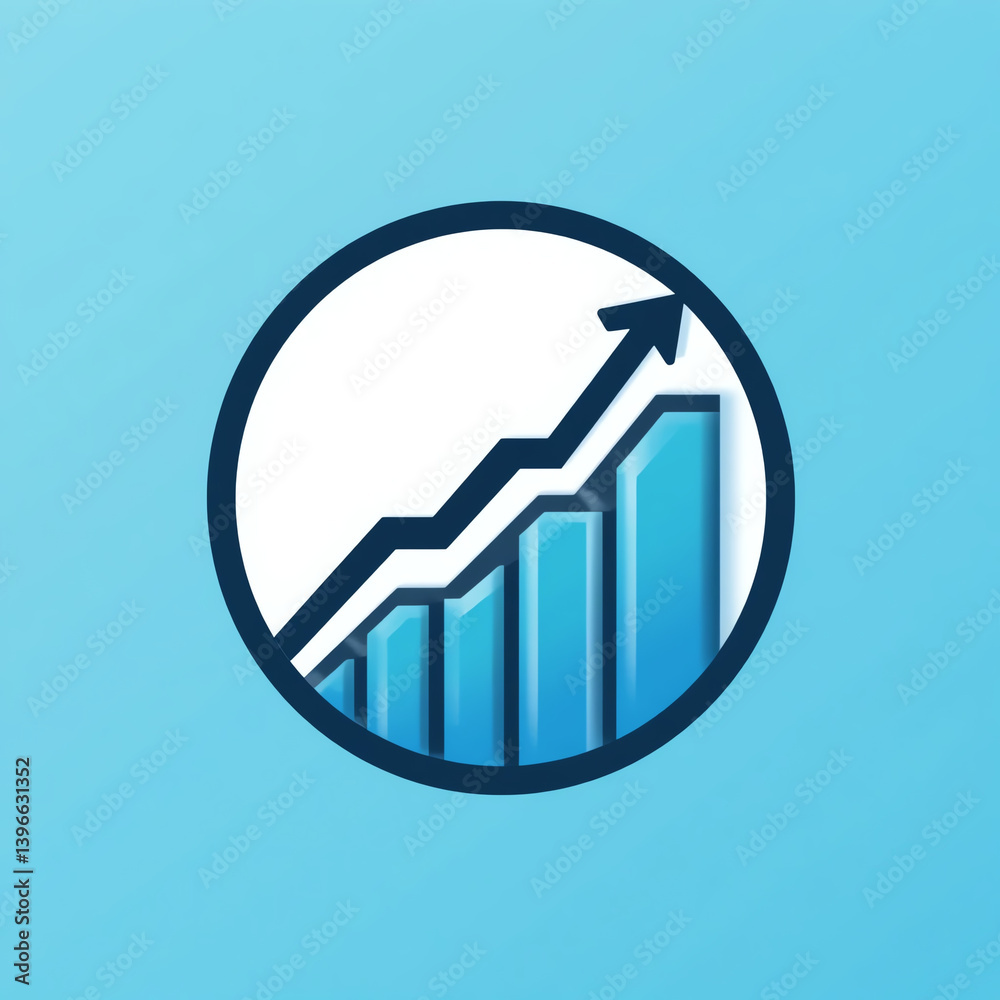 Stylish graph icon representing growth in business and financial success against a modern blue background. Stylish graph icon representing growth in business and financial success against a modern blue background.
