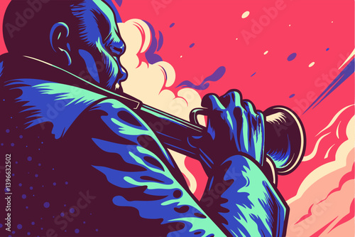 Jazz Musician Playing Trumpet, Vector Art