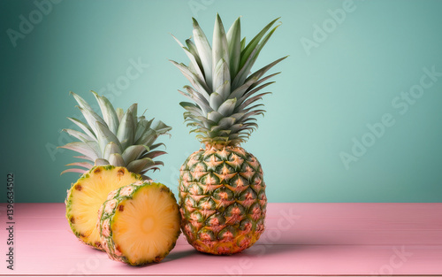 pineapple on green background