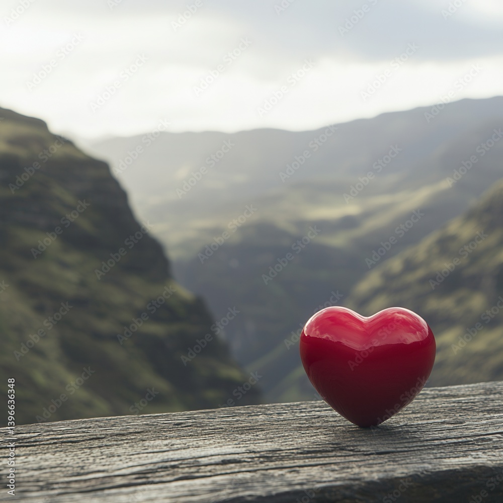 Fototapeta premium earth 's day A heart-shaped object in a scenic mountainous landscape.