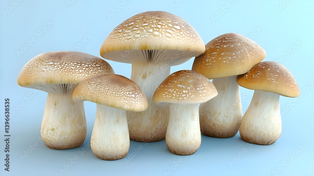 Various Mushrooms in Different Shapes and Sizes On Soft Background Various Mushrooms in Different Shapes and Sizes On Soft Background