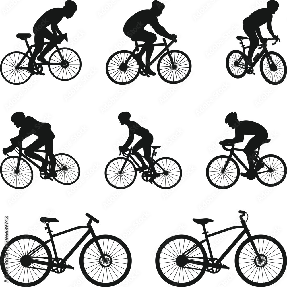 Obraz premium bicycles Silhouette, bicycle player, Cycling Silhouette, Athlete Cyclist SVG Bundle