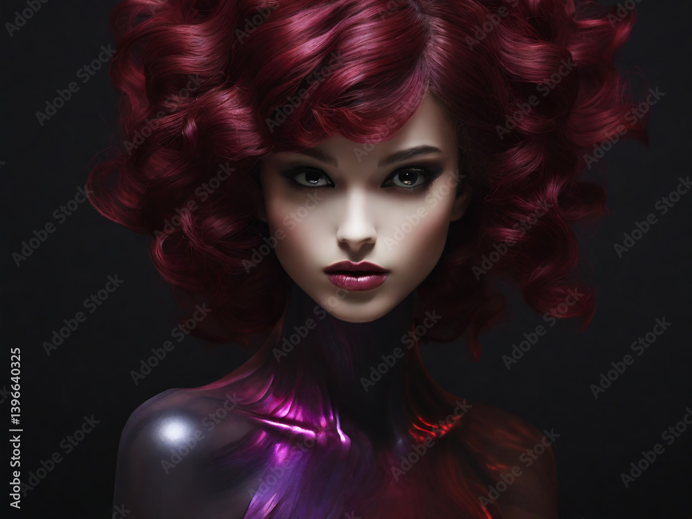 Fototapeta premium beautiful 2d girl in black cherry style makeup AI generated