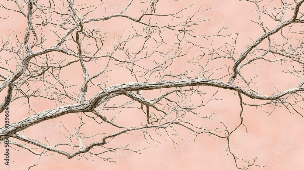 Obraz premium Intricate Neuron-Like Branch on Soft Pink Background Art