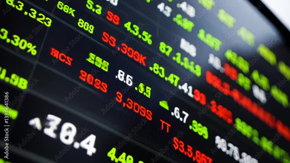 Close-up of stock market data and trading information displayed on a screen
