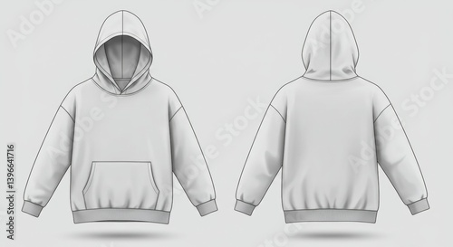 Blank gray hoodie technical drawing