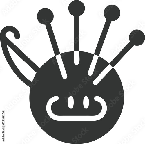 Pincushion with Needles and Crochet Hook in Flat Icon Style, Transparent Background